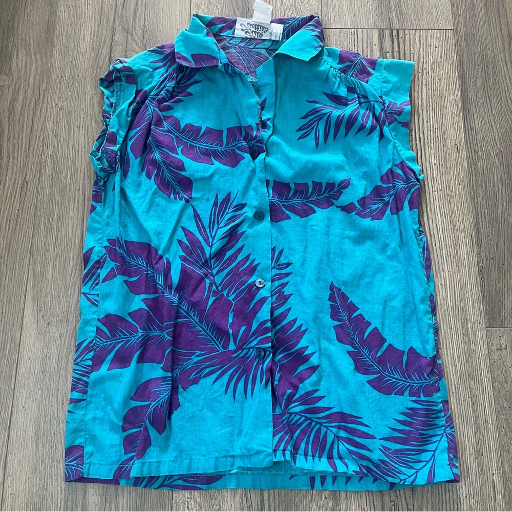 Vintage ‘80s Hilo Hattie’s Purple‎ Hawaiian Top Sz S